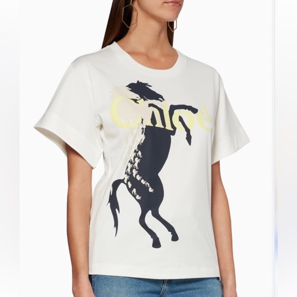 CHLOE White Mercerised Horse T-Shirt